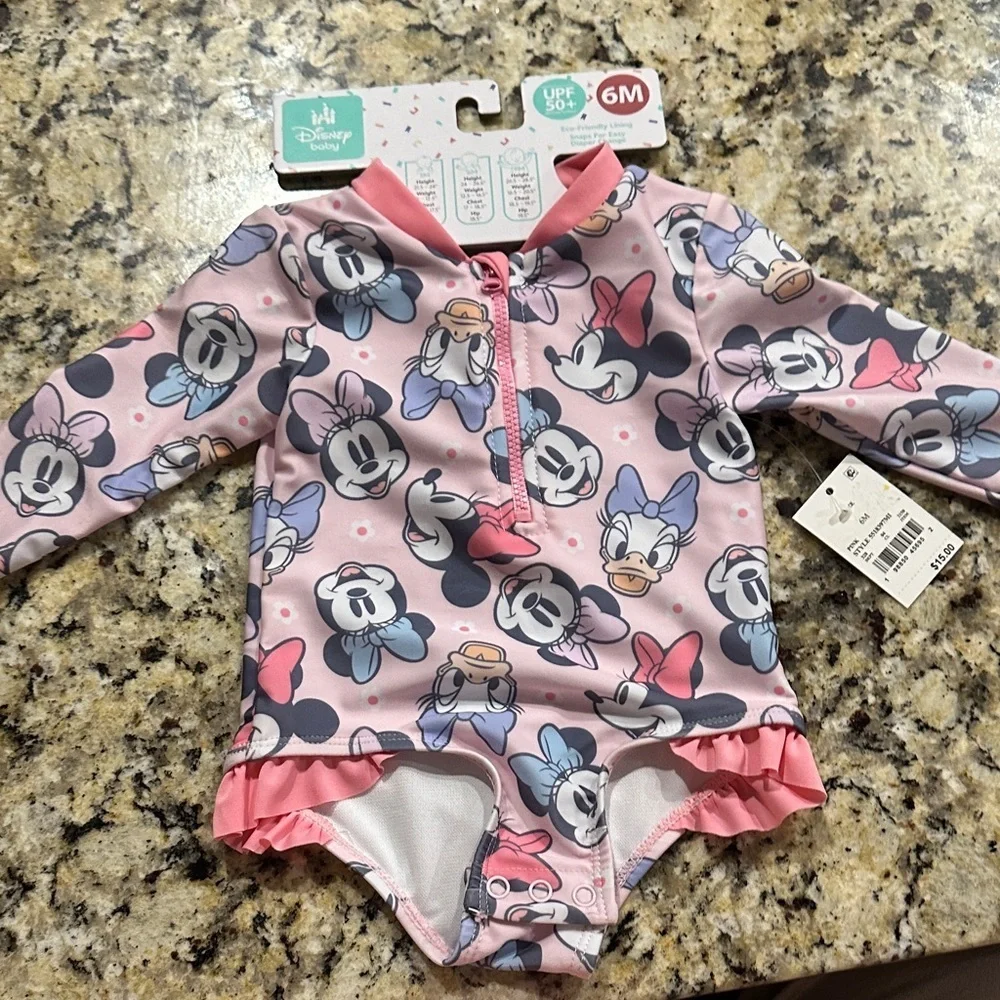 Disney Pink and Gray Minnie Mouse Baby Swimsuit